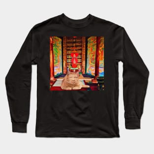 Eckhart Tolle Zen Master Cat Laying In A Chinese Style Temple Long Sleeve T-Shirt